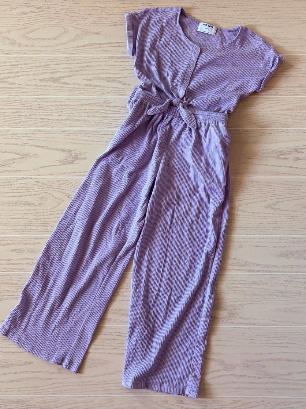 Old Navy Lilac Ribbed Tie-Waist Jumpsuit Girls Size Large 10/12